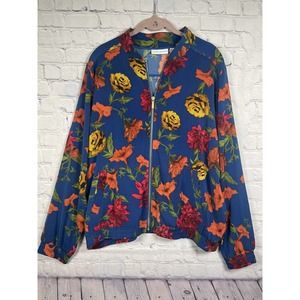 SUSAN GRAVER Jacket Women's Size L Floral Full Zip Long Sleeve With Pockets
